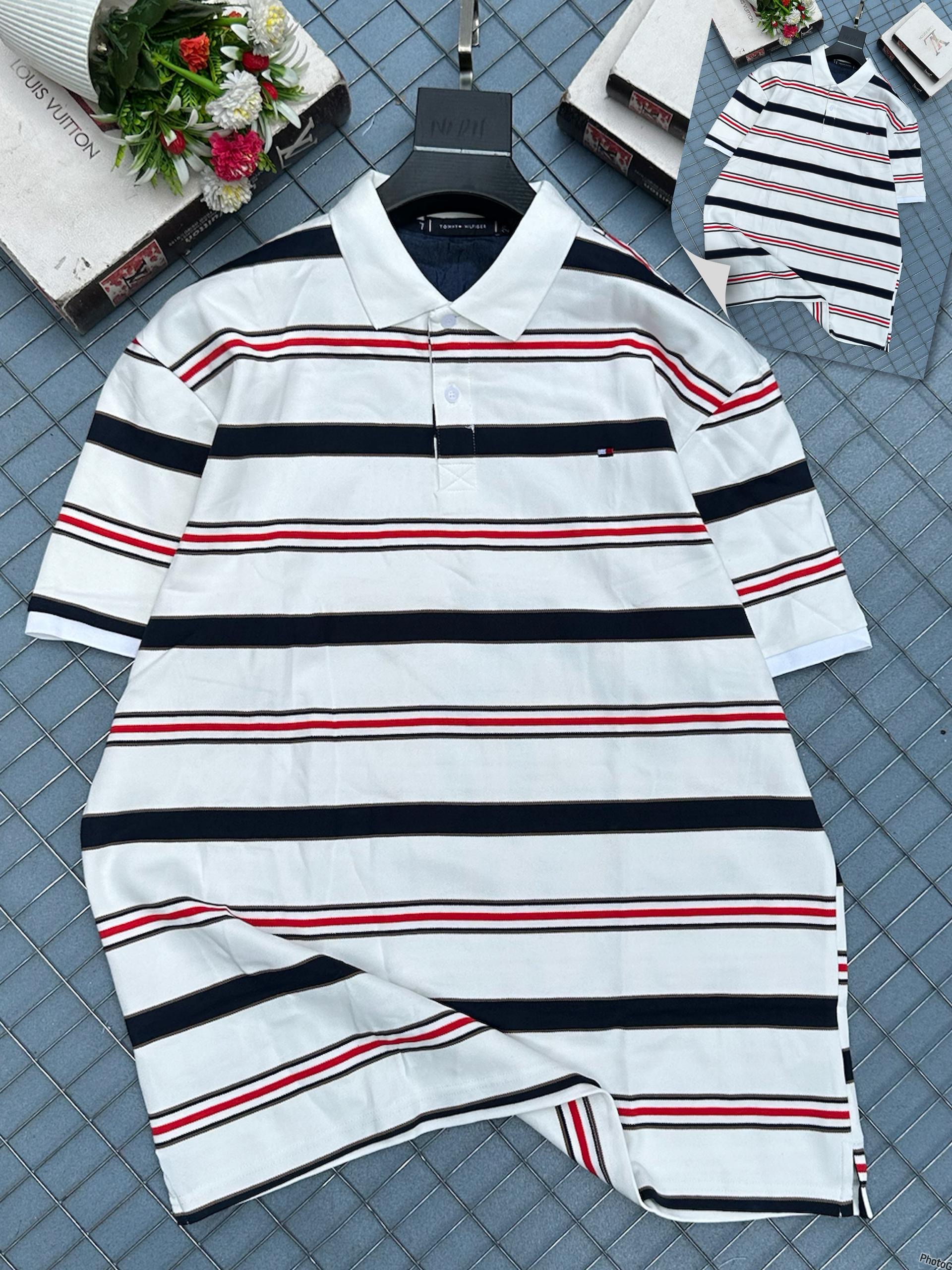Home strip short sleeve collar neck t shirt