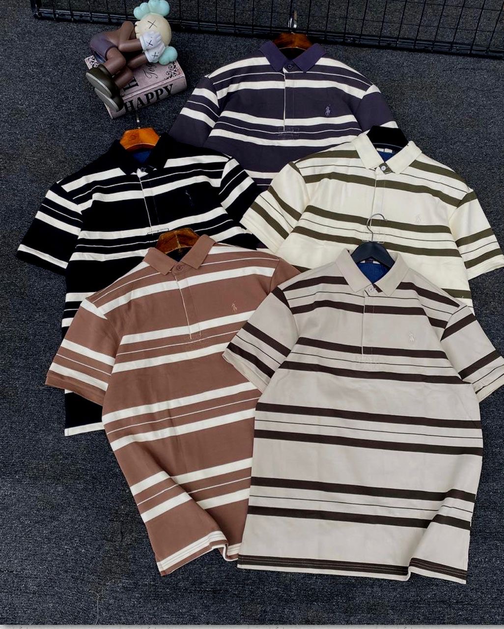 Home Strip Short Sleeve Collar Neck T-shirt